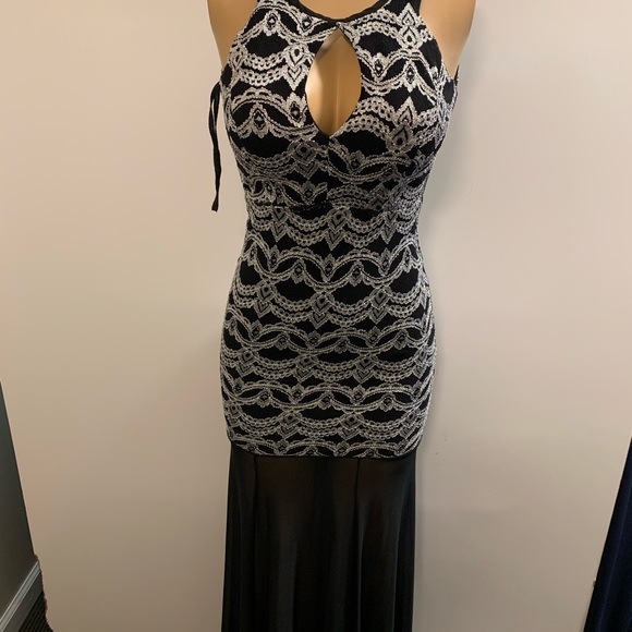 Women junior silver black high- low lace bodycon mermaid sleeveless dress size S - Picture 5 of 12